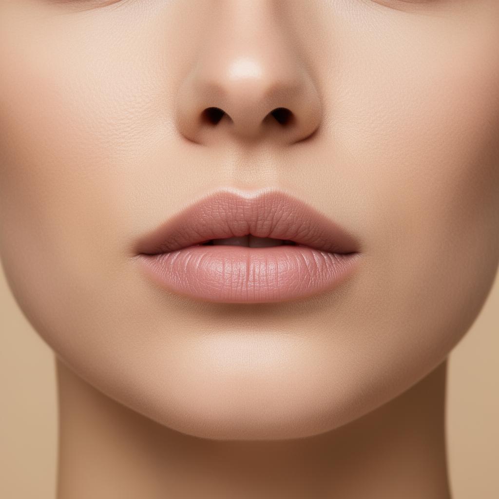 Natural lips close-up with neutral background