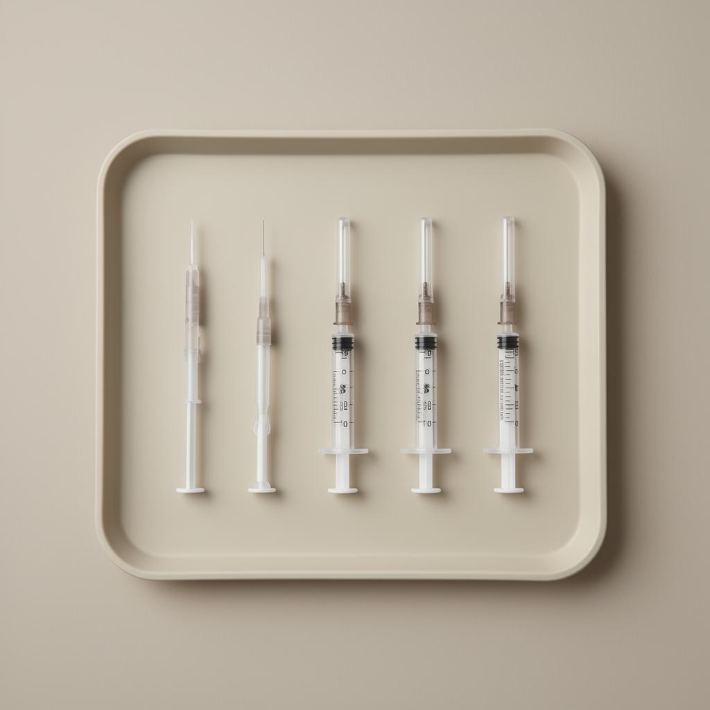 Medical injectable tools on a neutral tray