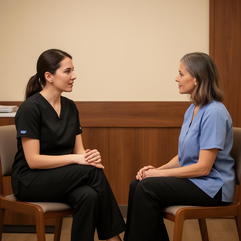 Provider and patient in a warm consultation room
